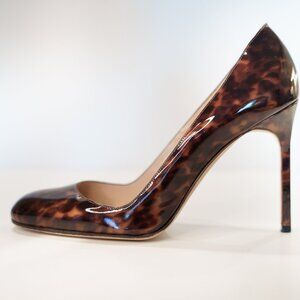 Manolo Blahnik Brown Patent Leather Tortoise 38